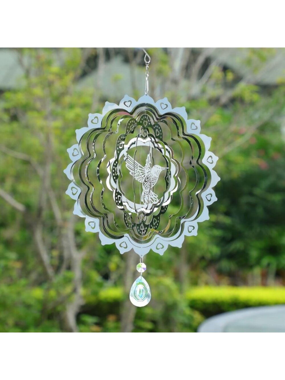 3D Metal Wind Spinners for Outdoor Decor - Reflective Garden Art & Bird